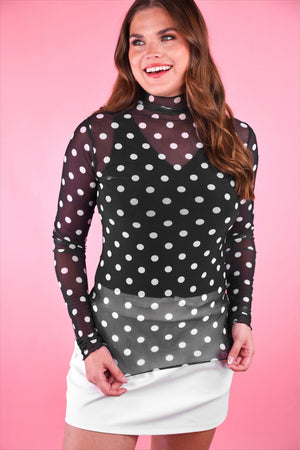 Keigan Mesh Top- After Dark Polka Dot: Black