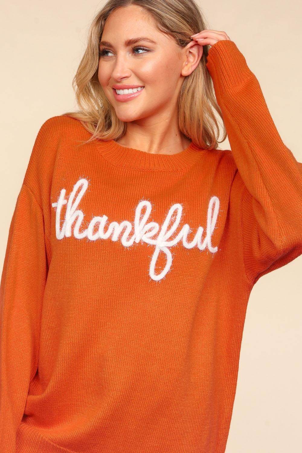 Embroidered Thankful Sweater