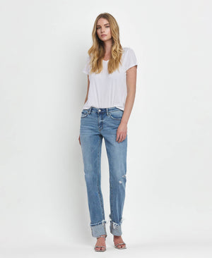 Lovervet Mid Rise Cuffed Straight Jeans - Evermore