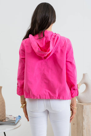 PLUS SNAP BUTTON ZIP UP HOODED JACKET: LIGHT OLIVE