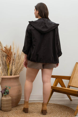 PLUS SNAP BUTTON ZIP UP HOODED JACKET: LIGHT OLIVE