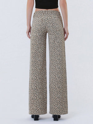Lovervet Mid Rise Leopard Print Wide Leg Jeans