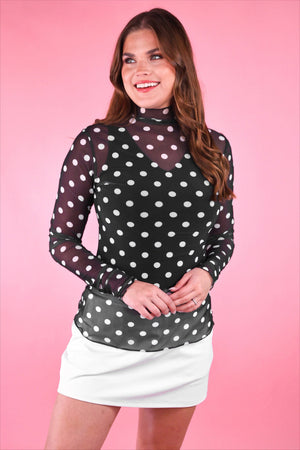 Keigan Mesh Top- After Dark Polka Dot: Black