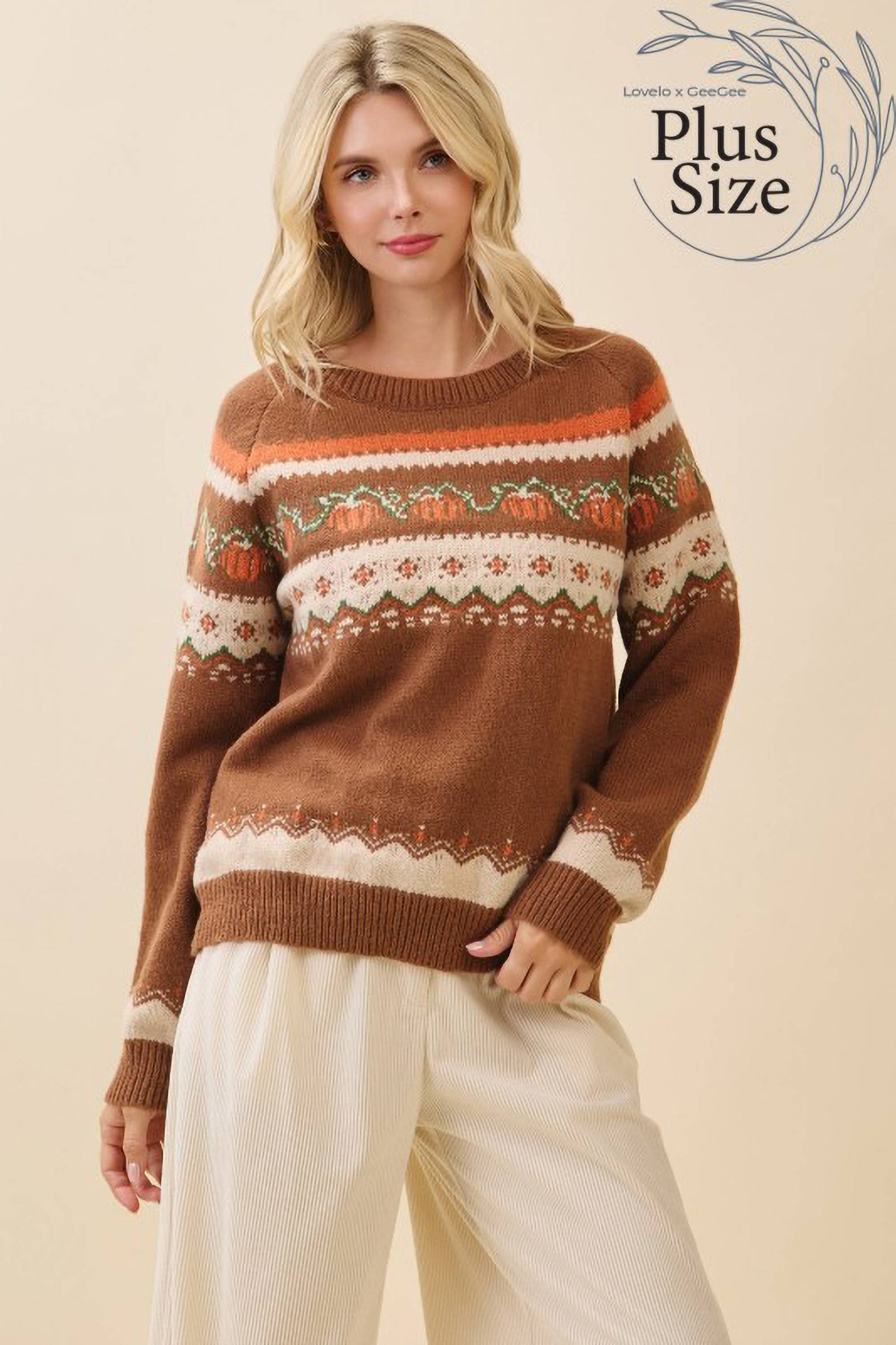Autumn Pumpkin Knit Fair Isle Sweater