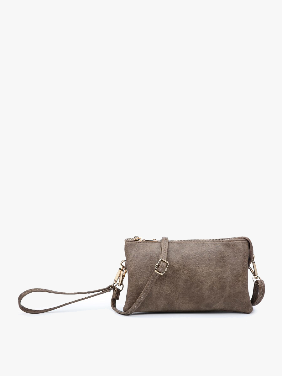 M013 Riley Monogrammable 3 Compartment Crossbody/Wristlet: Chocolate