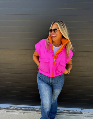 MADDOX REVERSIBLE PUFFER VEST: BLACK/IVORY