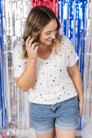 Chloe Cozy Tee - White Liberty Stars