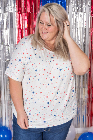 Chloe Cozy Tee - White Liberty Stars