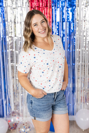 Chloe Cozy Tee - White Liberty Stars