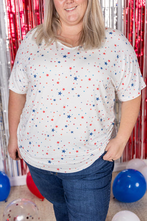 Chloe Cozy Tee - White Liberty Stars