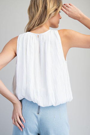 Solid Sleeveless Gathered Blouse