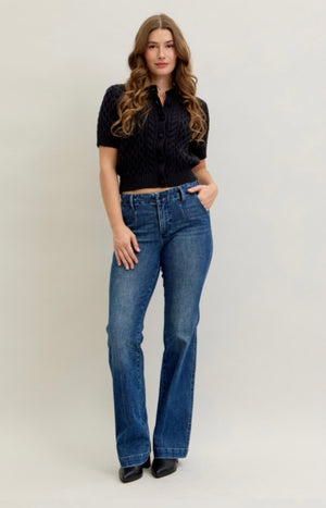 Judy Blue High Waisted Flares with Pin Tuck Detail