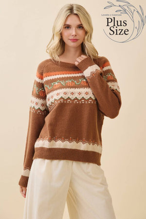 Autumn Pumpkin Knit Fair Isle Sweater