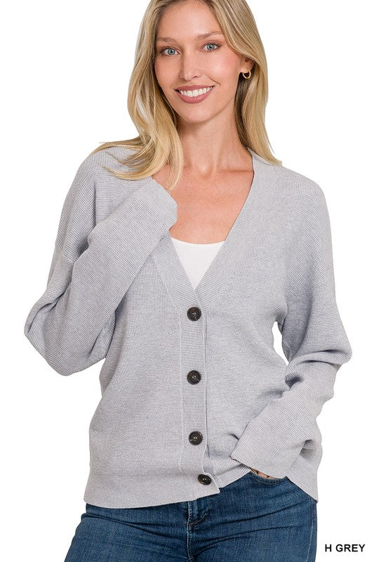 Front Button Sweater Cardigan in Grey