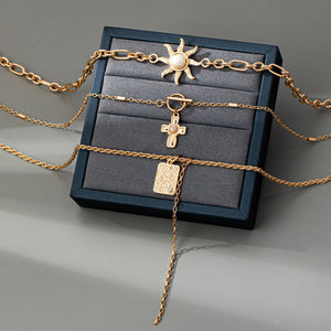 LAYER CELESTIAL CROSS SUN TOGGLE CHARM NECKLACE