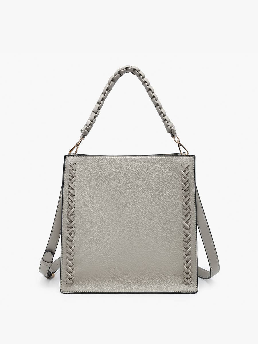 M2619 Esme Whipstitch Detail Tote w/ Braided Handle: Warm Grey