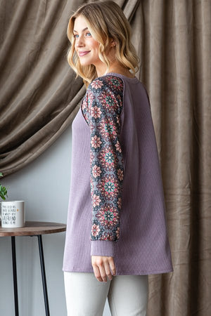 She’s a Wildflower Corded Long Sleeve Top in Dusty Lavendar