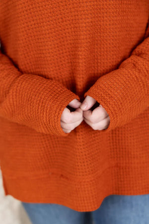MM Waffle Knit Long Sleeve Top - Pumpkin