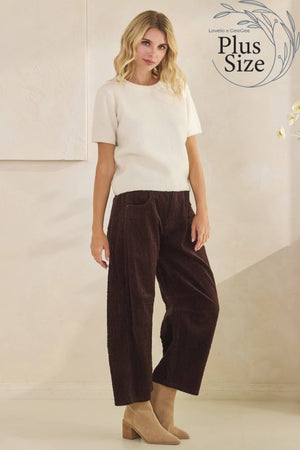 Corduroy Barrel-Leg Pants - Black