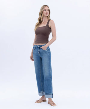 Lovervet Mid Rise Cuffed Ankle Slim Wide Jeans