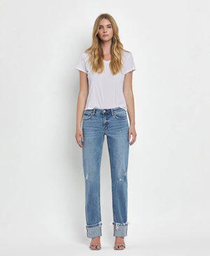 Lovervet Mid Rise Cuffed Straight Jeans - Evermore