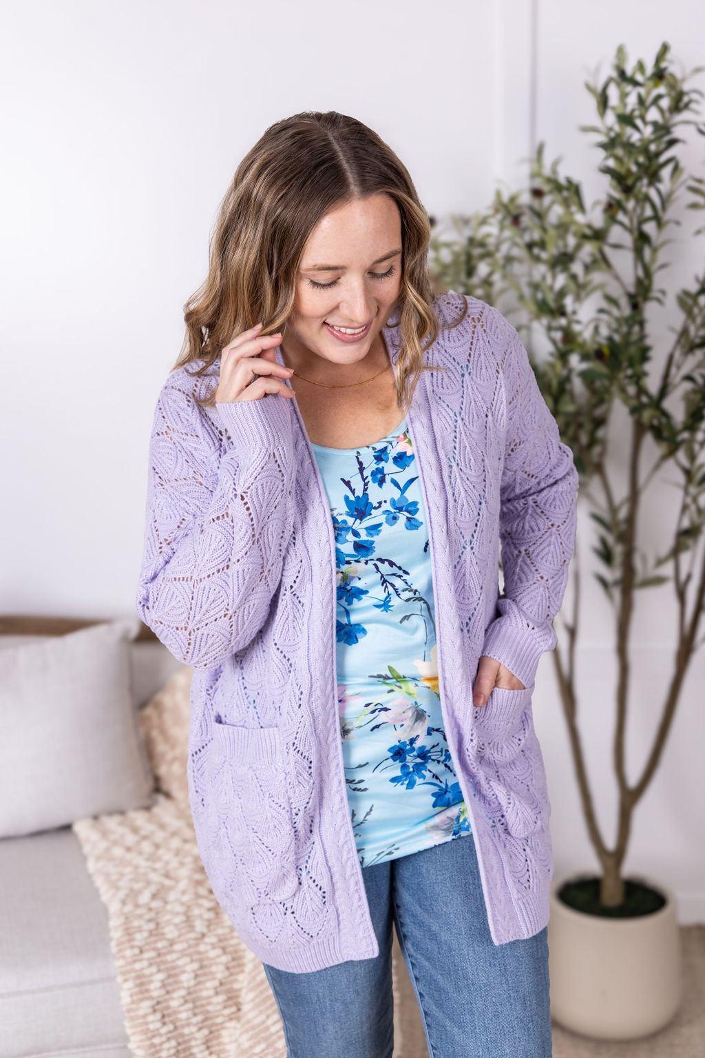 Open Knit Cardigan - Lavender