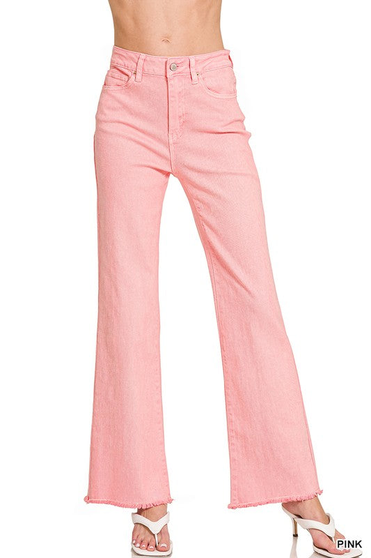 Zenana Acid Washed High Waist Bootcut Pants in Pink