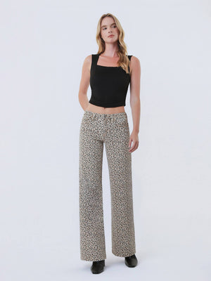 Lovervet Mid Rise Leopard Print Wide Leg Jeans