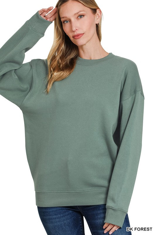 Fleece Round Neck Sweatshirt in Dark Forrest Green