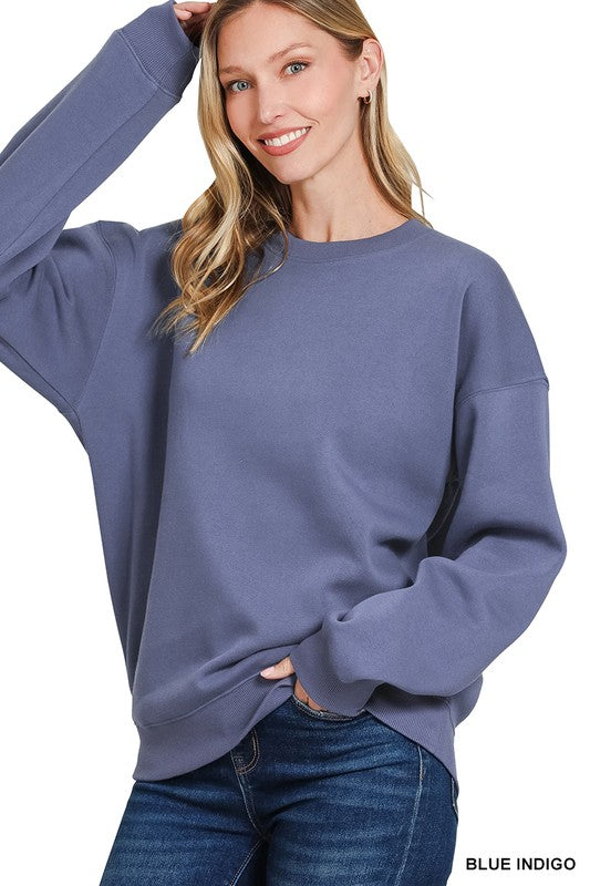 Fleece Round Neck Sweatshirt in Blue Indigo
