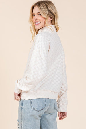 Check This Out Fuzzy Checkered 1/4 Zip Sweatshirt