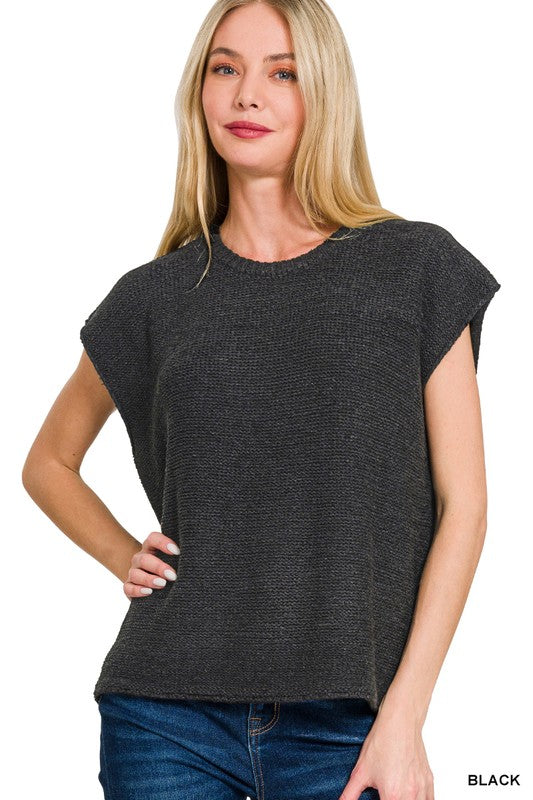 Oversized Short Sleeve Sweater Vest in Black