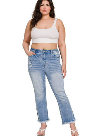 Zenana High Rise Straight Raw Hem Cropped Jeans