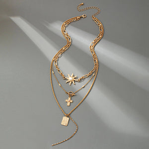 LAYER CELESTIAL CROSS SUN TOGGLE CHARM NECKLACE