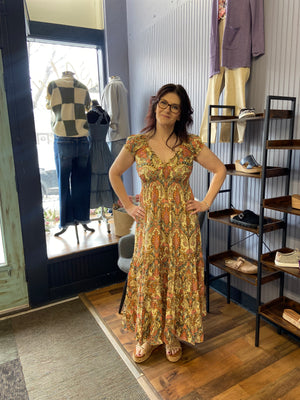 Boho Paisley Maxi Dress - Cream
