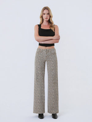 Lovervet Mid Rise Leopard Print Wide Leg Jeans