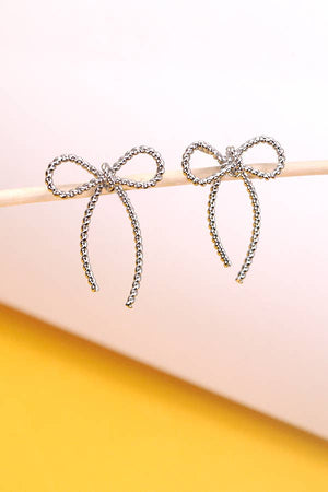 SILVER ROPE BOW DESIGN STUD EARRINGS