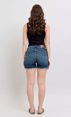 Judy Blue High Waisted Tummy Control Frayed Hem Shield Back Pocket Shorts