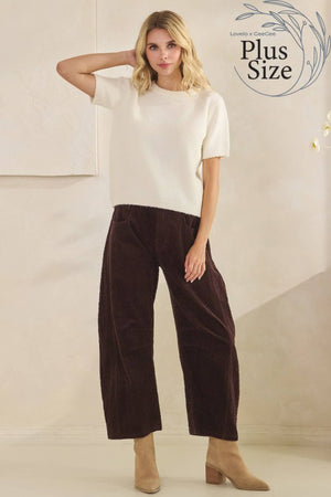 Corduroy Barrel-Leg Pants - Black