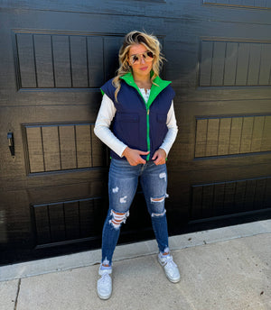 MADDOX REVERSIBLE PUFFER VEST: BLACK/IVORY