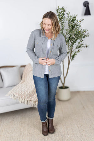 MM Waffle Knit Button Up Top in Grey