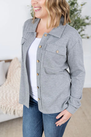 MM Waffle Knit Button Up Top in Grey