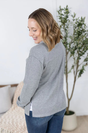 MM Waffle Knit Button Up Top in Grey