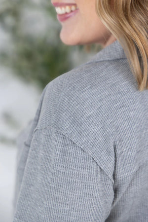 MM Waffle Knit Button Up Top in Grey