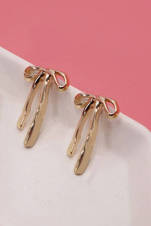 GOLD LONG BOW RIBBON STUD EARRINGS