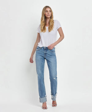 Lovervet Mid Rise Cuffed Straight Jeans - Evermore