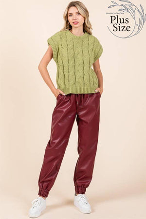 Curvy Cable Knit Sweater Vest in Avocado