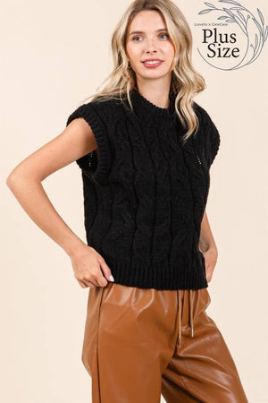 Curvy Cable Knit Sweater Vest in Avocado