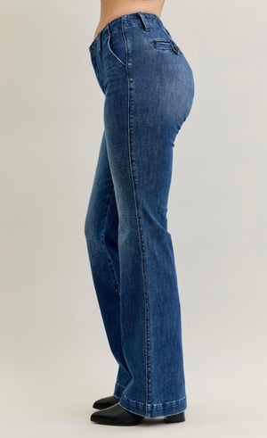 Judy Blue High Waisted Flares with Pin Tuck Detail