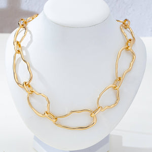 Gold Artisanal Hammered Organic Link Necklace